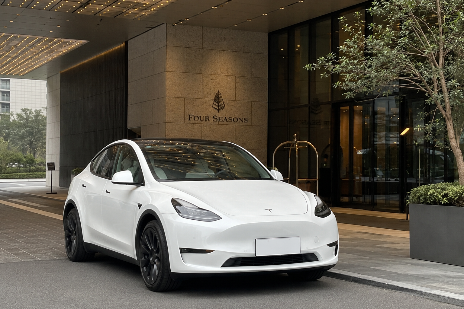 特斯拉 Model Y 酒店门口示意
